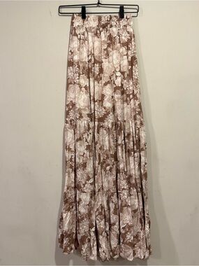 Altar’d State Floral Tiered Maxi Skirt - Cream & Tan